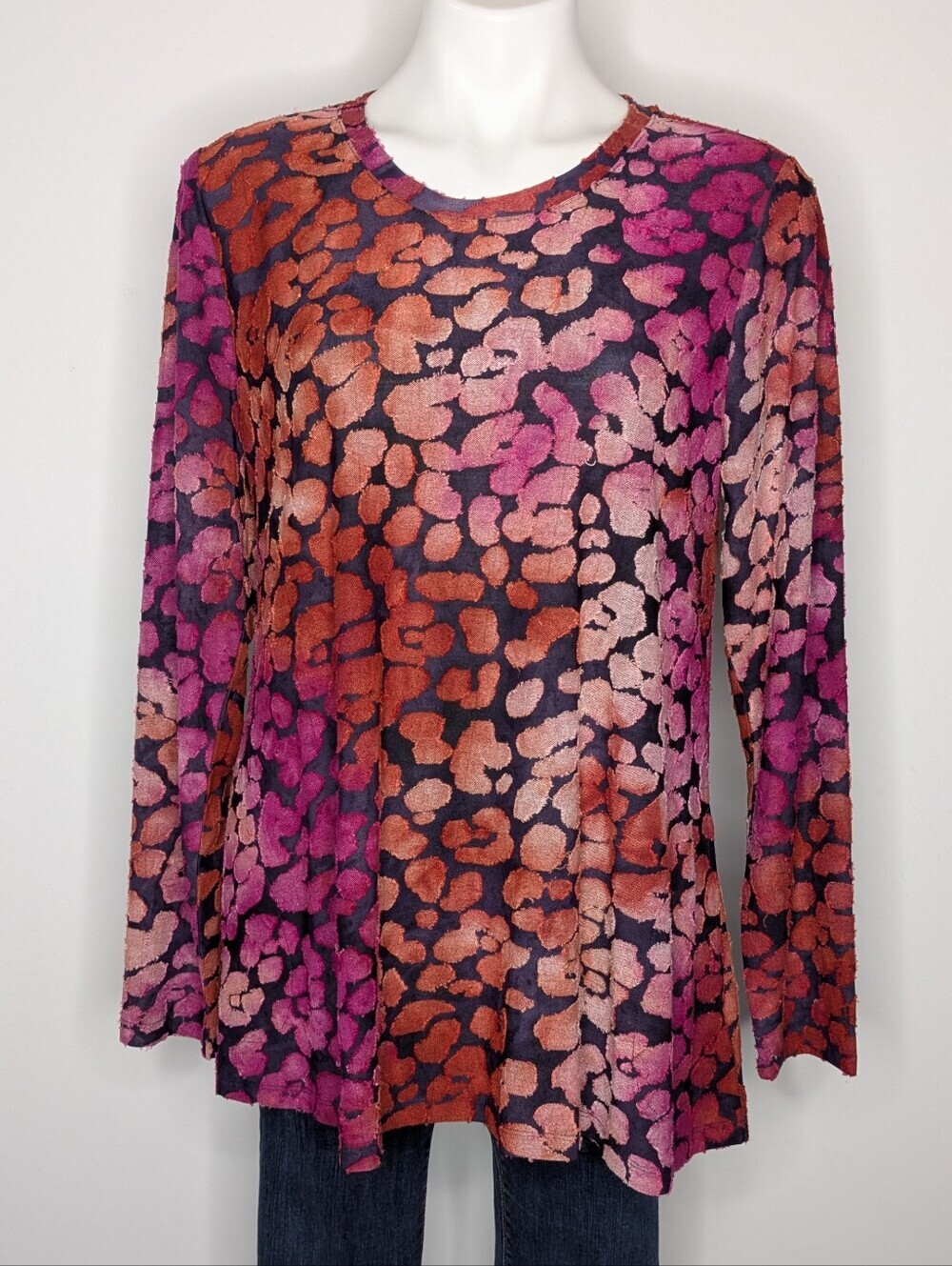 Logo Lori Goldstein Pink Orange Abstract Animal Print Long Sleeve Top L